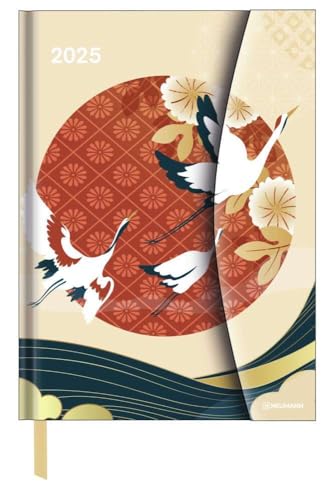 N NEUMANNVERLAGE, Japanese Papers 2025 Diary, 16 x 22 cm, Pocket Calendar with Magnetic Closure and Ribbon Bookmark