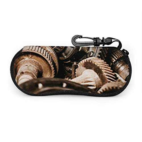 Preisvergleich Produktbild OKIJH Tragbare Brillenetui, Aufbewahrungsbox, Brillenetui, Kosmetiktasche Grey Metal Gears And Car Parts Portable Eyeglass Case Abrasion Resistant Glasses Protective Case Soft Sunglass Bag with Carabi