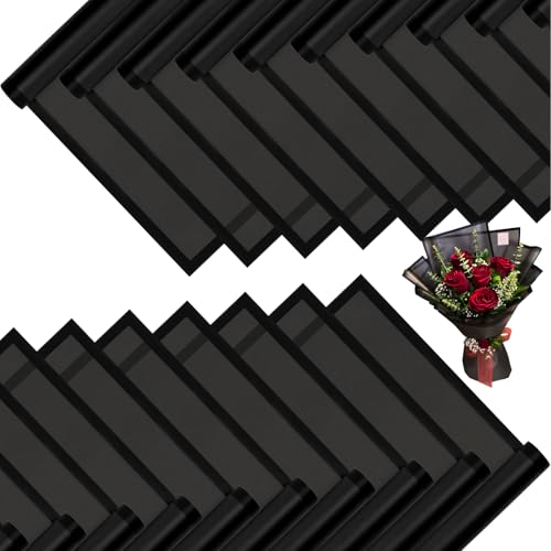 DEWJDFSC 20 Sheets Flower Wrapping Paper Waterproof Floral Korean Bouquet Wrapping Paper Florist Supplies Suitable for Flowers Gift Packaging (Black)