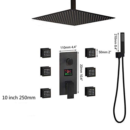 Columna de ducha de baño de 10 pulgadas negro con pantalla digital de temperatura y sistema de masaje corporal con jets miniatura 2