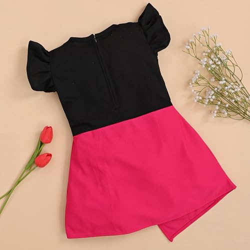 Image of ER Life Style Casual Cotton Blend Meow Printed Knee Length Ruffle Short Sleeves Dress for Girls