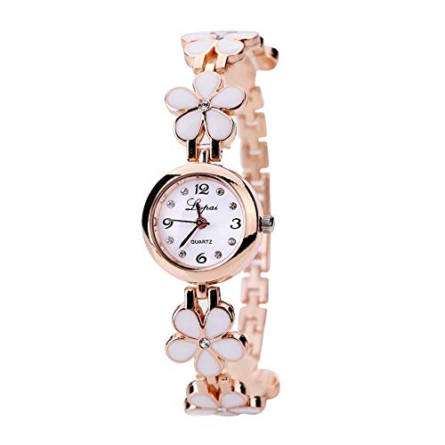 Relógio Feminino Dourado Pulseira Com Pedras Flor Analógico