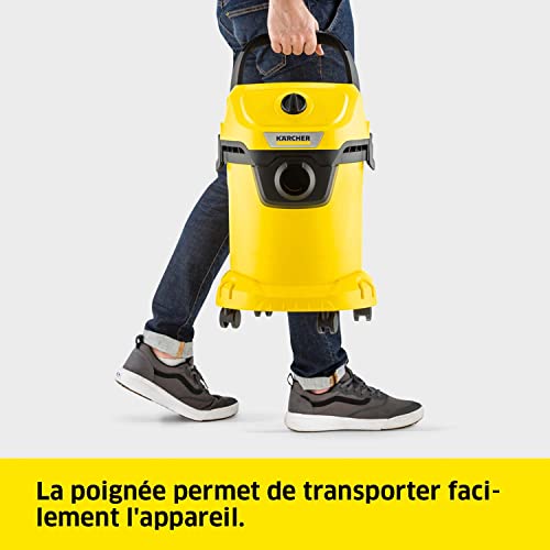 Kärcher Aspirateur eau et poussières WD 3 V-17/4/20, Fonction Soufflerie, 1000 W, Cuve Polypropylène de 17 l, Flexible d'aspiration de 2 m, Filtre cartouche inclus, Buse sol et fente - Image 4