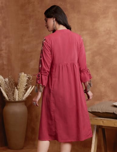 Image of Amazon Brand - Myx Women's Cotton Embroidered Dress | Below The Knee (Available in Plus Sizes)