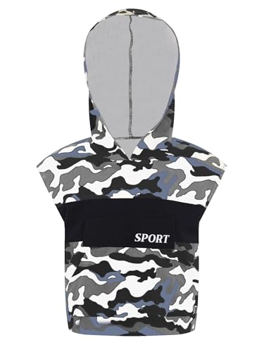 Kids Boys Girls Fashionable Camouflage Hooded Sleeveless Top Loose Fit For Dance Sports Summer