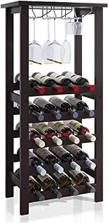 SMIBUY Wine Rack with Glass Holder & Table Top, 20 Bottles Storage, Floor Free Standing Bamboo Display Shelves for Home, Kitchen, Pantry, Cellar, Bar (Espresso)