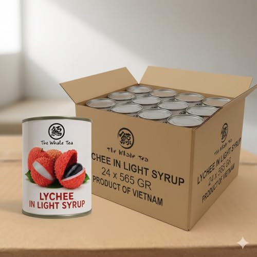 The Whale Tea Premium Lychees in Light Syrup 565g - Authentic Tropical Taste (Pack Of 12)