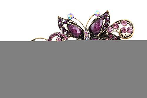 BEYLEG Purple Women's Vintage Crystal Butterfly Hair Clip Head Wear BE-03