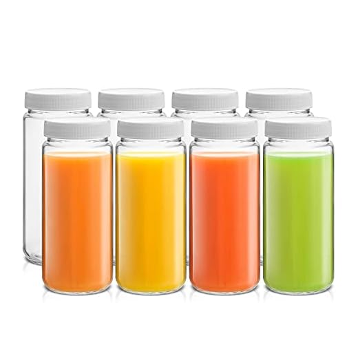 JoyJolt Reusable Juice Bottles, 16 oz Glass Bottles with Caps. Set of 8 Juicing Bottles Reusable Glass Bottles With Lids and Juice Jars Labels. Glasses for Juice, Cold Brew Bottles, Smoothie Jars