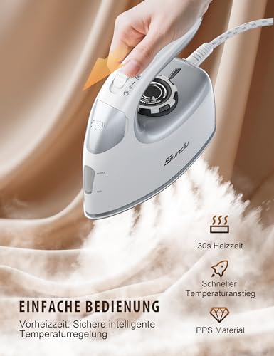Sundu Reisebügeleisen, Steamer Dampfglätter, 2 in 1 Dampfbügeleisen Reise,5 Bügelmodi für Verschiedene Stoffe, Dampfleistung bis zu 30 g/min, Arretierbarer Sockel, Intelligente Temperaturregelung Iron