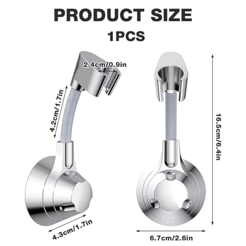 Image of HASTHIP 360 Adjustable Shower Head Holder with Self-Adhesive and Suction Cup, Universal Wall Mount Bracket for Handheld Shower Heads, Durable and Easy to Install