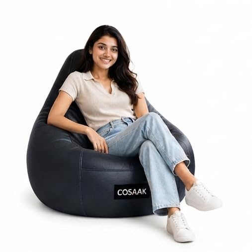 Image of XXL Teardrop Leatherette Bean Bag Chair Cover Without Beans, Livingroom, Bedroom, Garden, use for Indoor Gaming and Reading Chair, (Black, XXL, Solid)