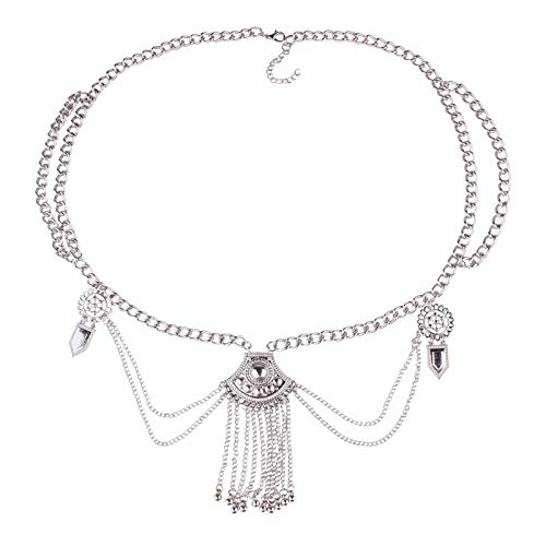 FemNmas Silver Multi Chain Coin Belly Waist Chain Belt Gypsy Bohemian Dancing Tassel Body Jewelry for Girls & Women