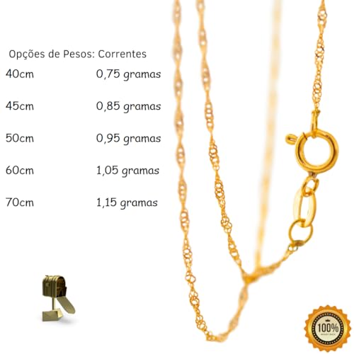 Modelo Corrente Singapura | Cordão de Ouro 18K - Leve e Radiante. (40cm)