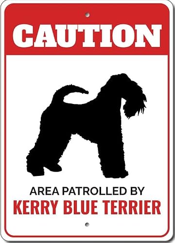 Patrolled By Kerry Blue Terrier Caution Metal Sign Dog Kennel Pet Breed Canine