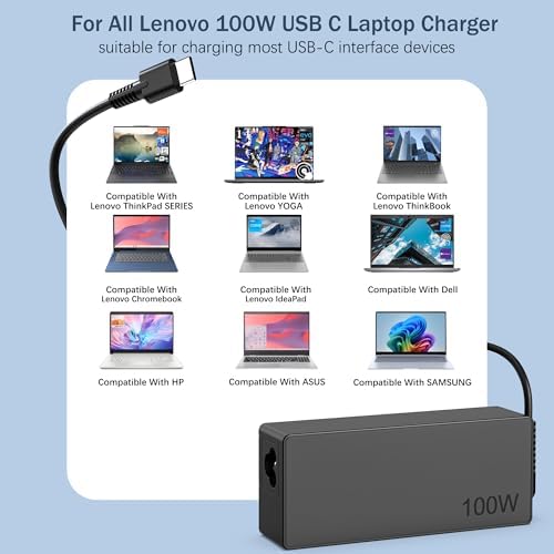 100W USB C Charger Fast Universal Laptop Charger, Compatible with Lenovo, Mac Book Pro/Air 16, 15, 14, 13 Inch, Lenovo ThinkPad, HP, Dell, Asus, Acer, Google Series Type C Power Cord