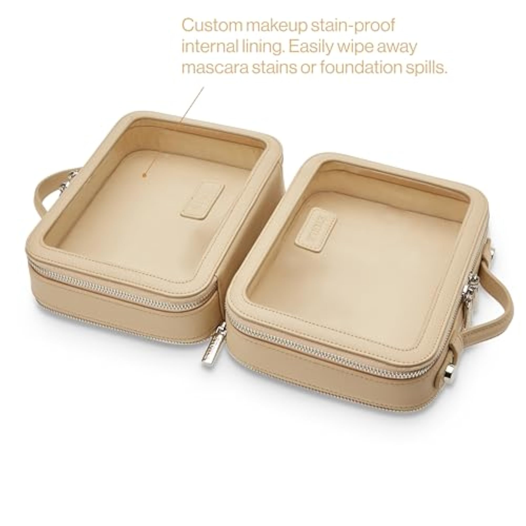 Small Twin Cosmetic Case, Beige, Detachable