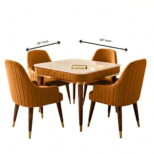 Image of Onyx Elite Modern Dining Table Set 4-Seater Modern Wooden Dining Table Set | 1 Year Warranty | Onyx Top Table with 4 Chairs (Brown)