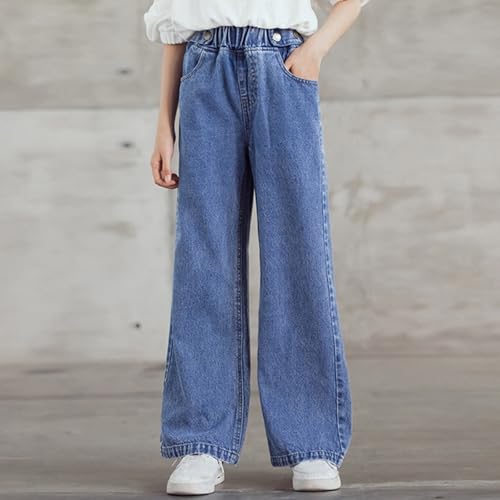 Girl’s Elastic Waist Jeans Wide Leg Demin Pants Loose Casual Trendy Streetwear Long Pant with Pockets for Teen Girl3