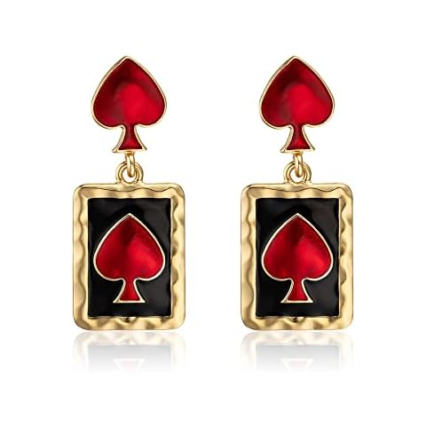 Vintage Queen of Hearts Earrings Accessories, Lolita Red Dangle Earrings, Clown Red Heart Earrings, Red Queen Party Jewelry Gift Cover