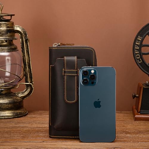 Retro Mens Genuine Leather Long Handbag Wallet with Phone Pocket Multi Compartments Daily Use (Coffee)2