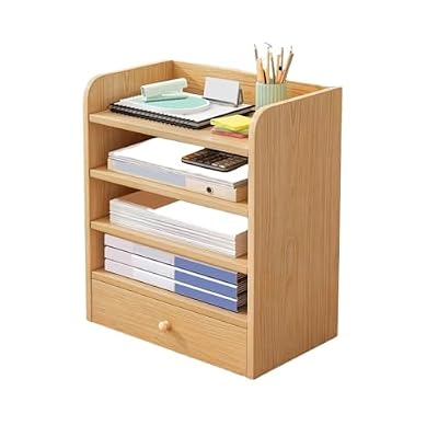 CFGH6FDF Bookshelf with Drawer Home Tabletop Simple Open Storag Rack for Office Freestanding Book Shelf