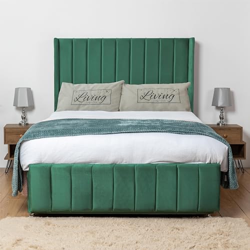 Living Comfort Bedz – Arizona Divan Bed – Plush Velvet Headboard & Footboard – Footend Two Draws Bed – Elegant & Luxury Bed (Green, Super King – Without Mattress)