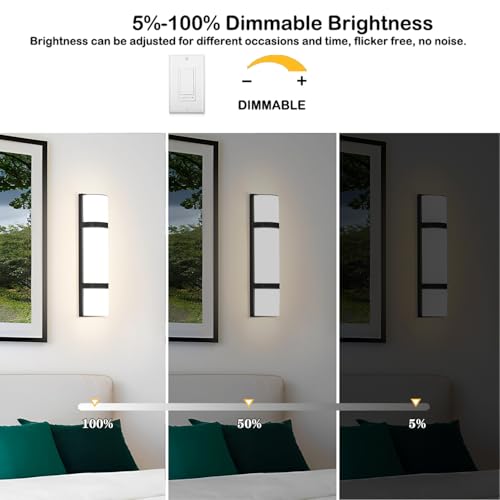 Image of LED Bathroom 16 Inch Vanity Lighting Fixtures | CRI 90 4000K Matte Black Wall Sconces Set of Two with White Frosted Glass Lamp Shade | 120V 15W 1200LM Dimmable with Dimmer Switch(not Included)