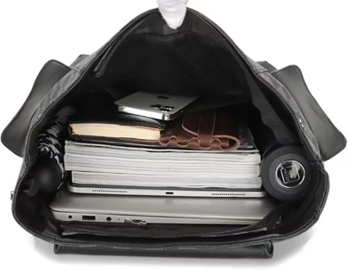 Black Leather Backpack School College Bookbag Laptop Backpack business travel Multifunctional backpack (Black 1)4