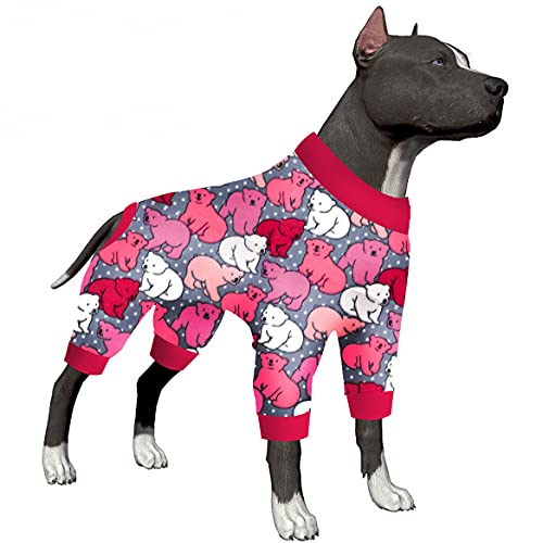Lovinpet Pjs For Dogs Xl - Anxiety Relief Shirt, Dog Sun Protection, Post Surgery Recovery Pajamas For Dogs, Comfy Stretchy Fabric, Polar Fleece Polka Dot Bear Pink Print, Large Dog Pjs,Red Xl #TOP23