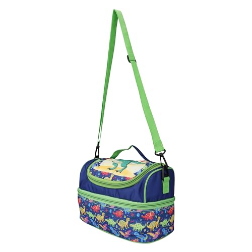 Image of Ji and Ja Multi Compartment Dual Slot Lunch Bag Double Insulated Tiffin Lunch Bag with Multi Zipper Pockets for School (Dinosaur Multi)