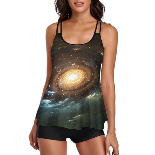 Ensemble maillot de bain tankini galaxie anti frottement avec shorty