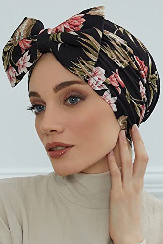 Aisha's Design Printed Instant Turban for Women 95% Cotton Head Wrap Lightweight Head Scarf Bonnet Cap with Bowtie Patterns3