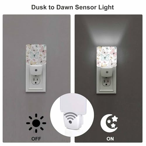 Image of LED Night Light,Retro Tropical Summer Butterflies LED Night Light Plug into Wall with Dusk to Dawn Light Sensor White Energy Efficient Nightlight for Bedroom Hallway Living Room Kitchen