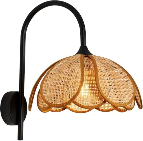 ZUOZUIYQ Lámpara montada en la Pared de Granja, Apliques de Pared de ratán Tejidos a Mano Bohemios, iluminación de Pared de Hardware Negro para Dormitorio, Sala de Estar, Pasillo, vestíbulo