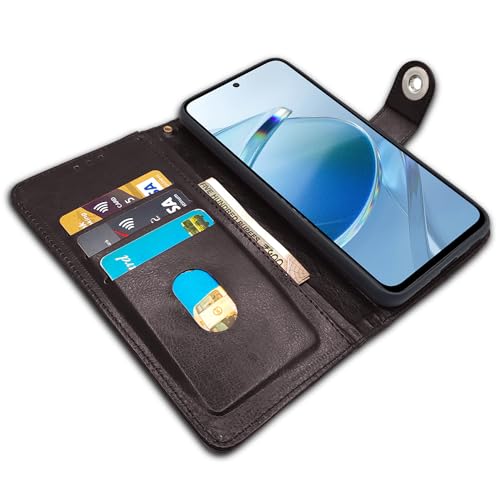 Image of Pikkme Redmi 12 4G Flip Cover Leather Finish | Inside TPU with Card Pockets | Wallet Stand and Shock Proof | Complete Protection Button Flip Case (Coffee)
