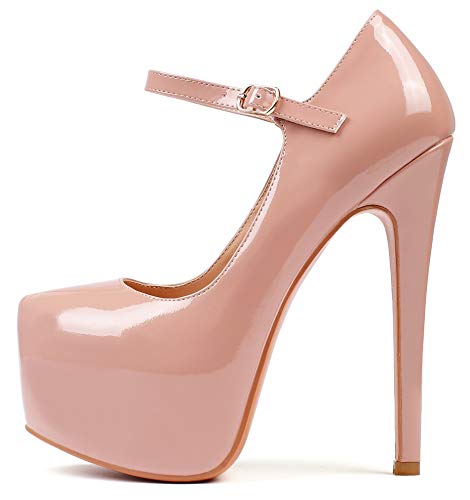 SAMMITOP Women's Round Toe High Heel Mary Jane Dress Pumps Platform Stiletto Shoes