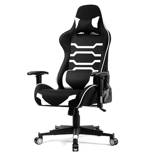 LUCKRACER Gaming Stuhl Bürostuhl Schreibtischstuhl mit Wippfunktion Ergonomisches Design Drehstuhl 3D Armlehnen Verstellbare Rückenlehnen weiß Cover