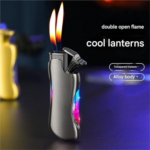 Encendedor de doble llama de butano recargable con ventana de nivel 4