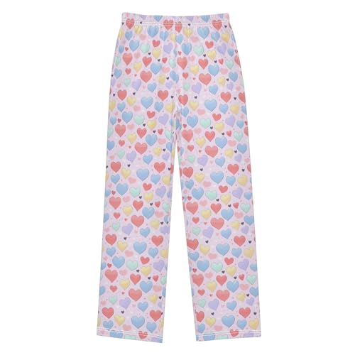 Hearts Long Pajama Pants Elastic Waist PJ Bottoms with Pockets S A1130432