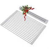 Roll Up Dish Drying Rack, ABQ Over Sink Dish Drying Rack, Foldable All Silicone Coated Rolling Sink