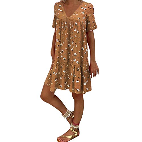 Sunnywill Women Dress, Valentine's Gifts Women Slim Summer Chiffon Fashion V Neck Gradient Print Elastic Dress Womens Casual European Ins Style Tunic Dress Skirt Yellow