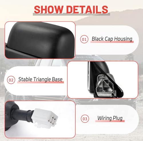 Towing Mirrors a Pair Compatible for 1998-2001 Dodge Ram 1500, 1998-2002 for Ram 2500 3500 Power Heated, Power Adjustable, Manual Folding, Left and Right Side