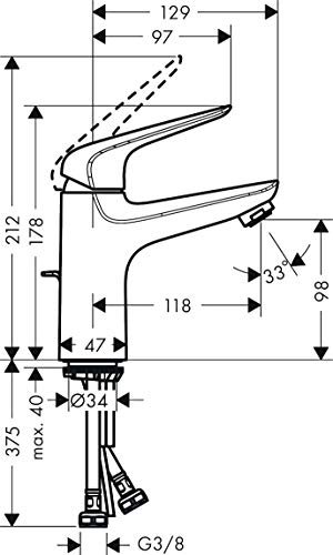 hansgrohe Wasserhahn Novus wassersparende Armatur (Auslauf Höhe 100mm mit Zugstangen Ablauf) Chrom - Image 4