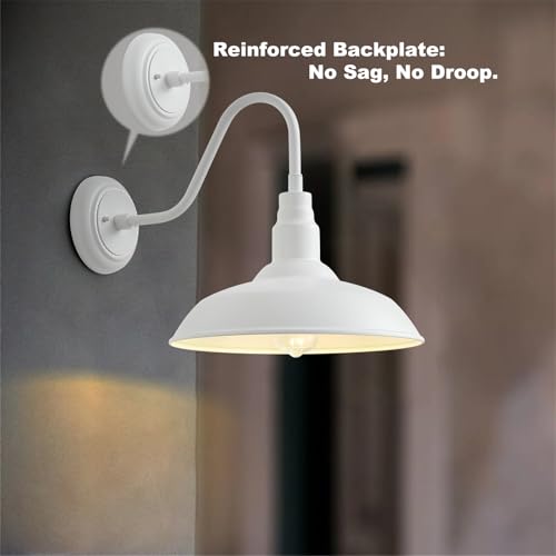 Image of 2 Pack 14in Barn Gooseneck Lights for House, White Outdoor Farmhouse Wall Light Fixture for Porch, Exterior Patio Wall Sconce for Front Door, Garage