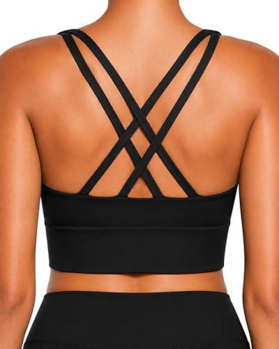 Image of Sunzel Sunzfly Sports Bra for Women, Scoop Neck Crisscross Back Padded Low Impact Bras Tops for Workout Yoga Gym