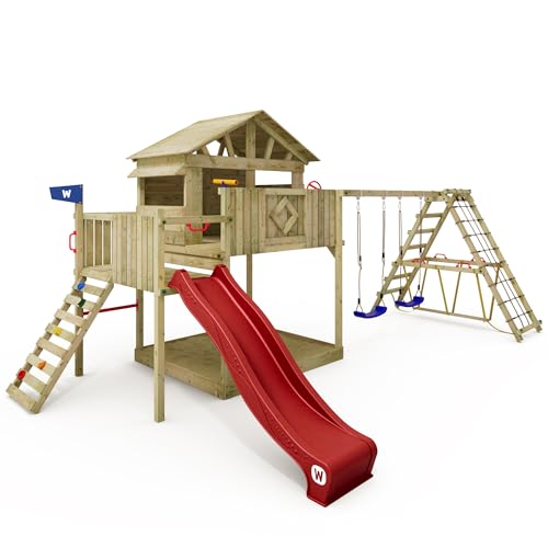 WICKEY Spielturm Klettergerüst Smart Fjord mit Schaukel & Roter Rutsche,...