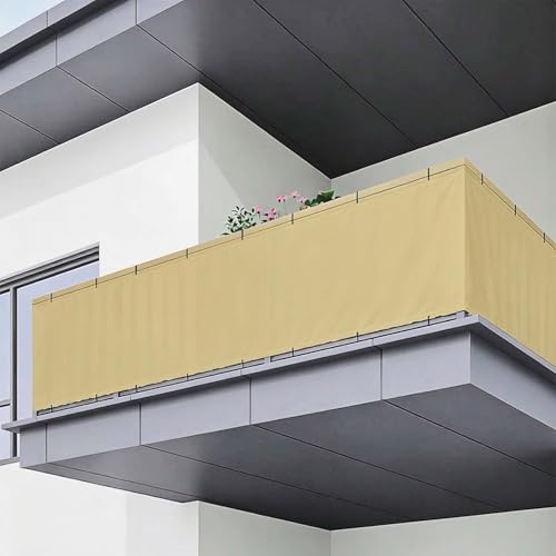 Cache balcon 150x900 cm jaune sable brise-vue extérieur résistant aux UV - 2