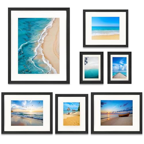 Bengbuxin 7 Pack Picture Frames Collage Wall Decor, Gallery Wall Frame Set for Wall Mounting or Tabletop Display, Multi Sizes Including 16x20-1, 11x14-2, 8x10-2，5x7-2 Family Photo Frames,Made of Solid Wood，Black
