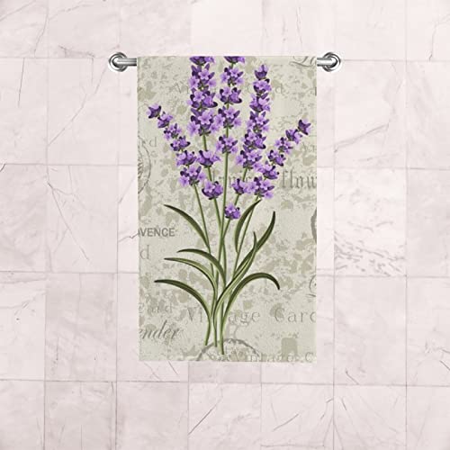 Retro Provence Lavender Stamps Fingertip Bath Towels, Super Soft Highly Absorbent Face Hand Towels, 2 Pack Purple Flowers Decorative Dish Towels For Hotel Kitchen Bathroom, 30 X 15 Inch #TOP5